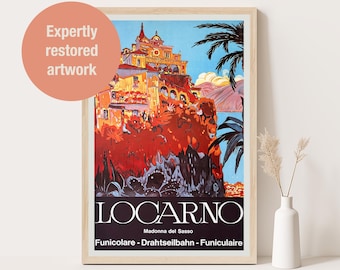 Locarno Switzerland Vintage Travel Poster – Madonna del Sasso Funicular, 1950s