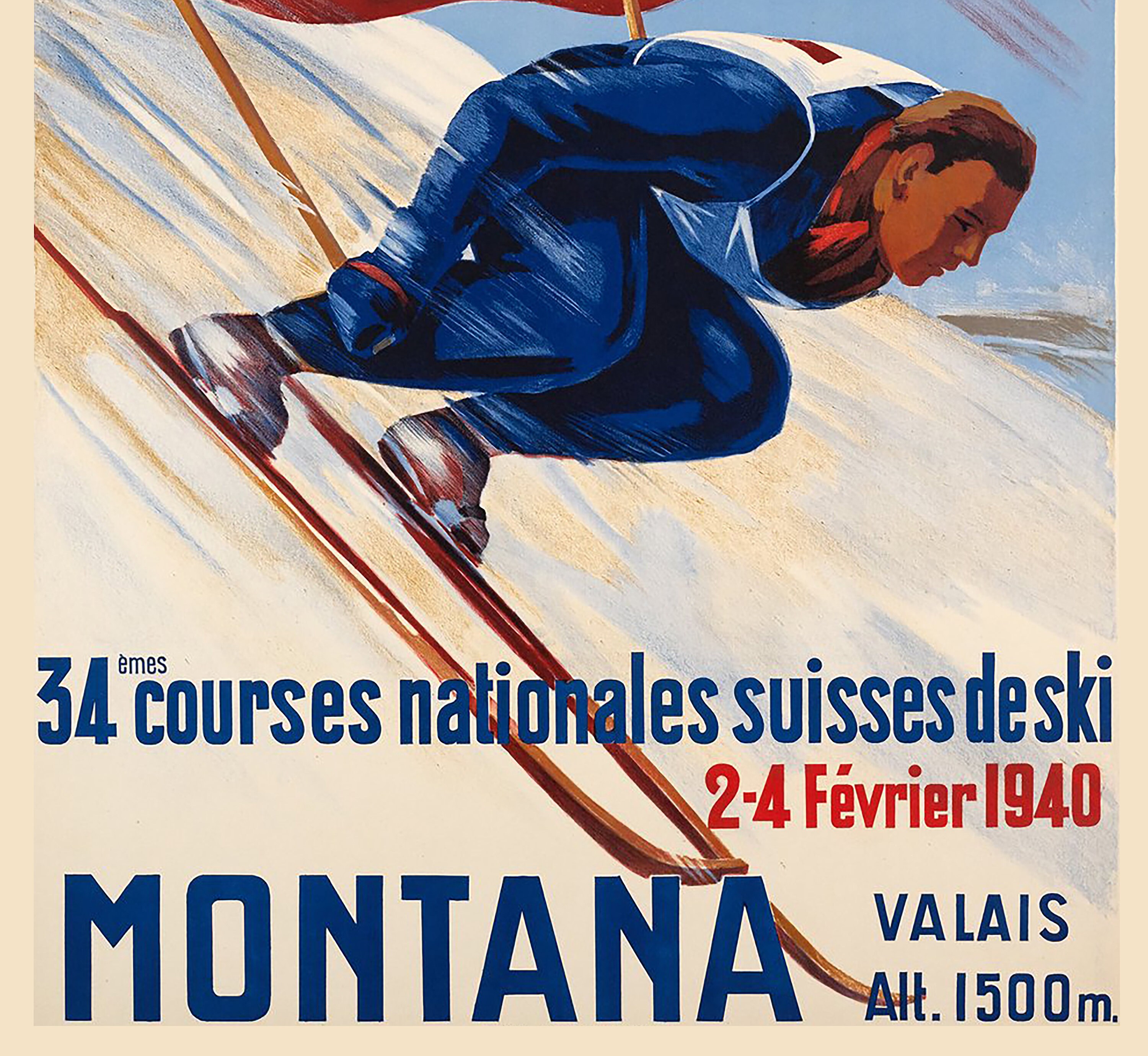 Montana Valais vintage ski resort race travel poster repro 12x18 