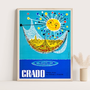 Grado, provincia di Gorizia, Italia, poster d'epoca / arte murale italiana / stampa 12x16 pollici.