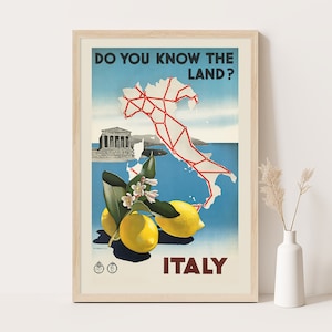 Kennst du das Land, Italien Vintage Poster, extra große Wandkunst, Italien Reisewandkunst, bis zu 24x36 Poster.