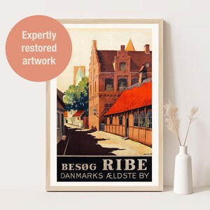 Vintage Ribe Denmark Travel Poster: Gallery Wall Art