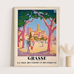 Póster de la Riviera Francesa de Grasse / Póster de viaje vintage de PLM Francia de Roger Broders / Arte de pared grande / Impresión de hasta 18 x 24 pulgadas.
