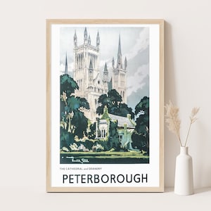 Póster de viaje vintage de la catedral de Peterborough, Reino Unido, arte de pared extragrande, arte de pared de viaje a Gran Bretaña, póster de hasta 24 x 36.
