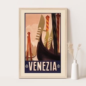 Venice Poster, Gondola Prow Art, 1930s Venezia Print, Art Deco, Italian Modernist Wall Art