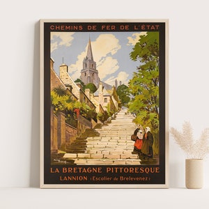 Pôster de viagem vintage da Bretanha, França, arte de parede de viagem à França, pôster de 30 x 40 cm.