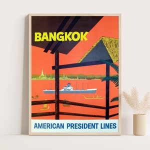 Thailand Bangkok vintage poster, Large wall art, Thailand travel wall art, up to 18x24 poster.