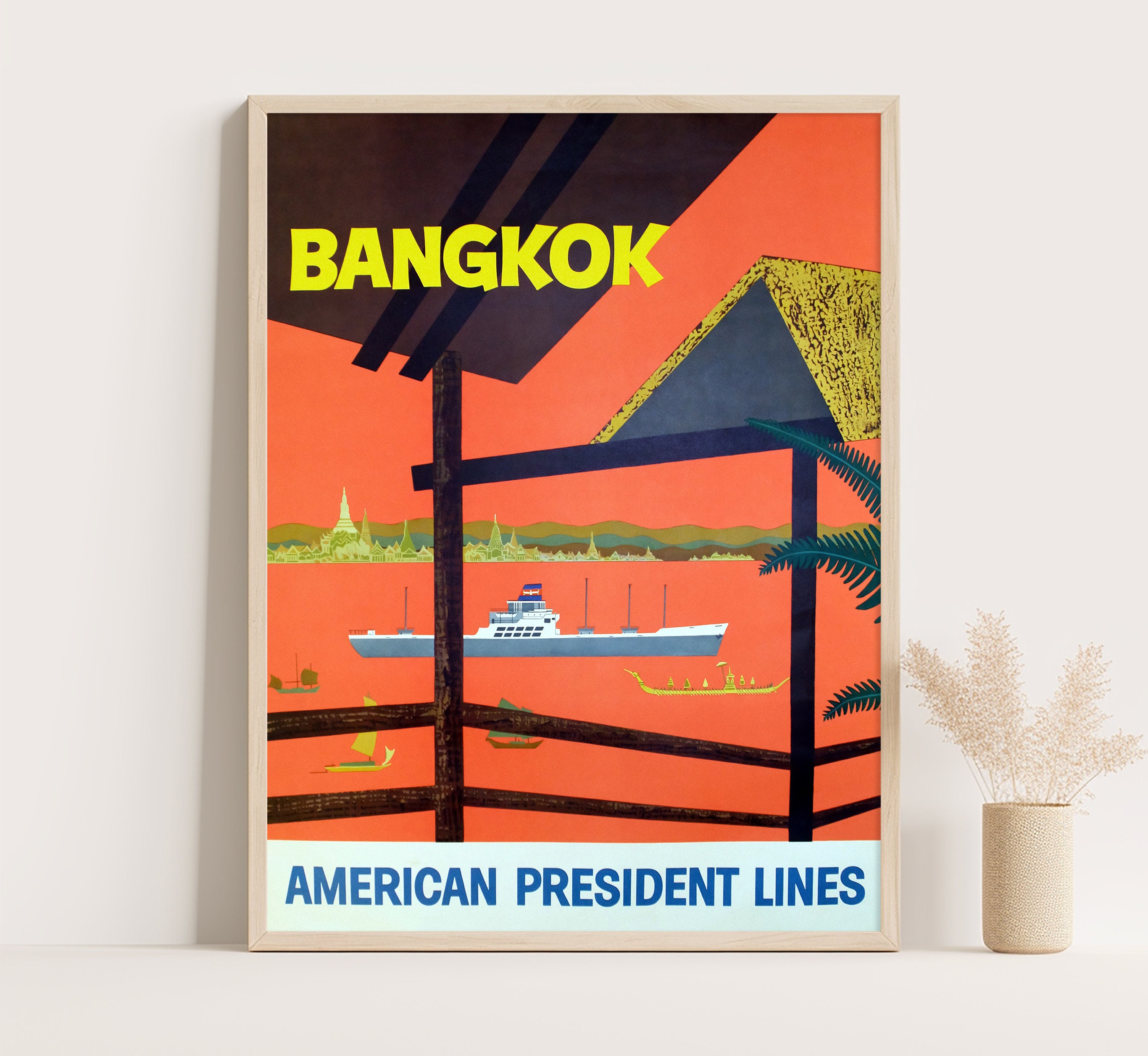 Bangkok Vintage Travel Poster: Thailand Wall Art Print