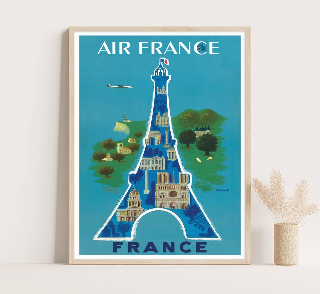 Air France Vintage Travel Poster France Eiffel Tower Wall Art 12x16 Inches Print. Etsy