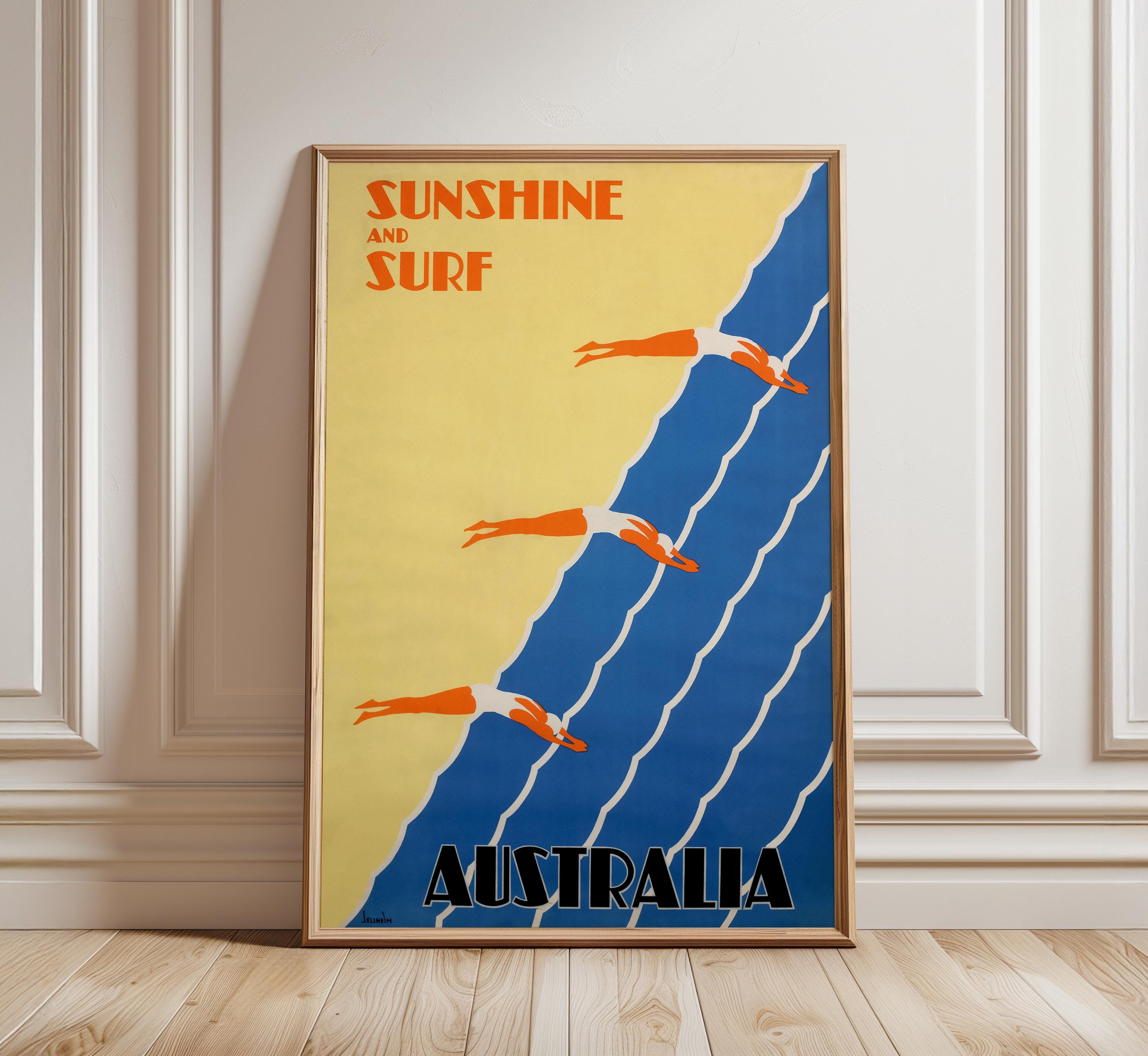 Australia Sunshine and Surf Vintage Travel Poster Print: Retro
