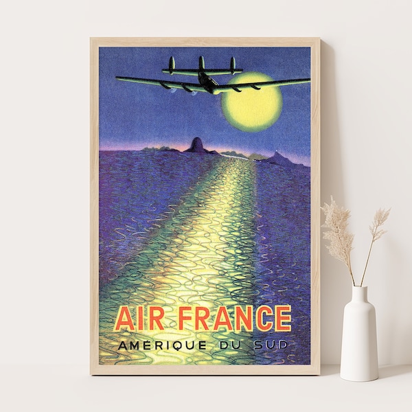 Air France Amerique du Sud vintage travel poster, Extra large wall art, South America travel wall art, up to 24x36 poster.