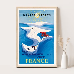 Manifesto vintage Air France-Francia di Villemot, grande opera d'arte murale, stampa di viaggi in Francia, poster fino a 24x36 pollici.