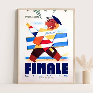 Póster de viaje vintage de Finale Ligure, Italia, arte de pared retro colorido, arte de pared costero
