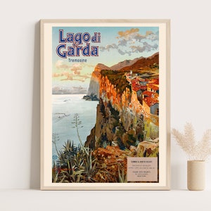Tremosine Poster von Elio Ximenes, Gardasee Druck 1911, Jugendstil Italien, Lago di Garda Wandkunst