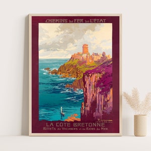 Pôster La Cote d Bretagne, Bretanha, França Pôster de viagem vintage | Arte de parede extragrande | Impressão de até 30 x 40 polegadas.