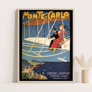 モナコ、モンテカルロのビンテージ旅行ポスター、大きな壁アート、モナコ旅行壁アート、最大 18x24 のポスター。