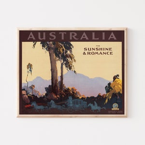 Australia for sunshine & romance vintage poster, Large wall art, Australia travel wall art, up to 16x20 poster.