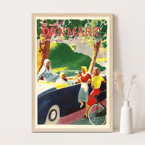 Denmark Vintage Travel Poster | Vi Motes I Danmark Sommerens Ferieland | We Meet in Denmark This summer Holiday Country | 12x18 Inches.