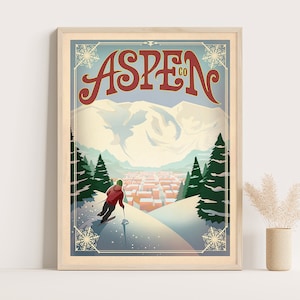 Póster de viaje vintage de Aspen, arte de pared grande, arte de pared de viaje de EE. UU., póster de hasta 18 x 24 pulgadas.