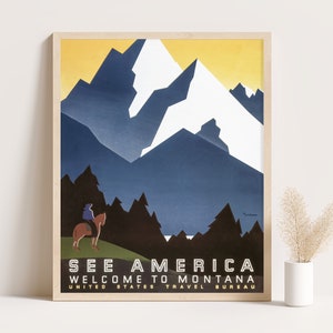 See America, Welcome to Montana vintage travel poster, Large wall art, US travel wall art, up to 16x20 inches poster.