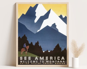 Montana-reisposter: vintage bergkunstafdruk