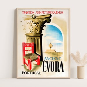 Vintage Evora Portugal Travel Poster: 1947 Ribeiro Art Print