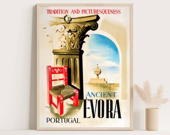 Vintage Evora Portugal Travel Poster: 1947 Ribeiro Art Print