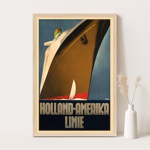 Poster di viaggio vintage della Holland America Line / Stampa artistica da parete Holland Travel / 12x18 pollici.