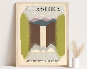 Vintage reisposter nationale parken: zie muurkunst Amerika