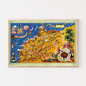 Map of Morocco vintage poster, Extra large wall art, Morocco travel wall art, up to 24x36 poster.