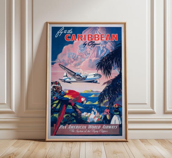 Fly to the Caribbean by Clipper Vintage Travel Poster Print: Pan