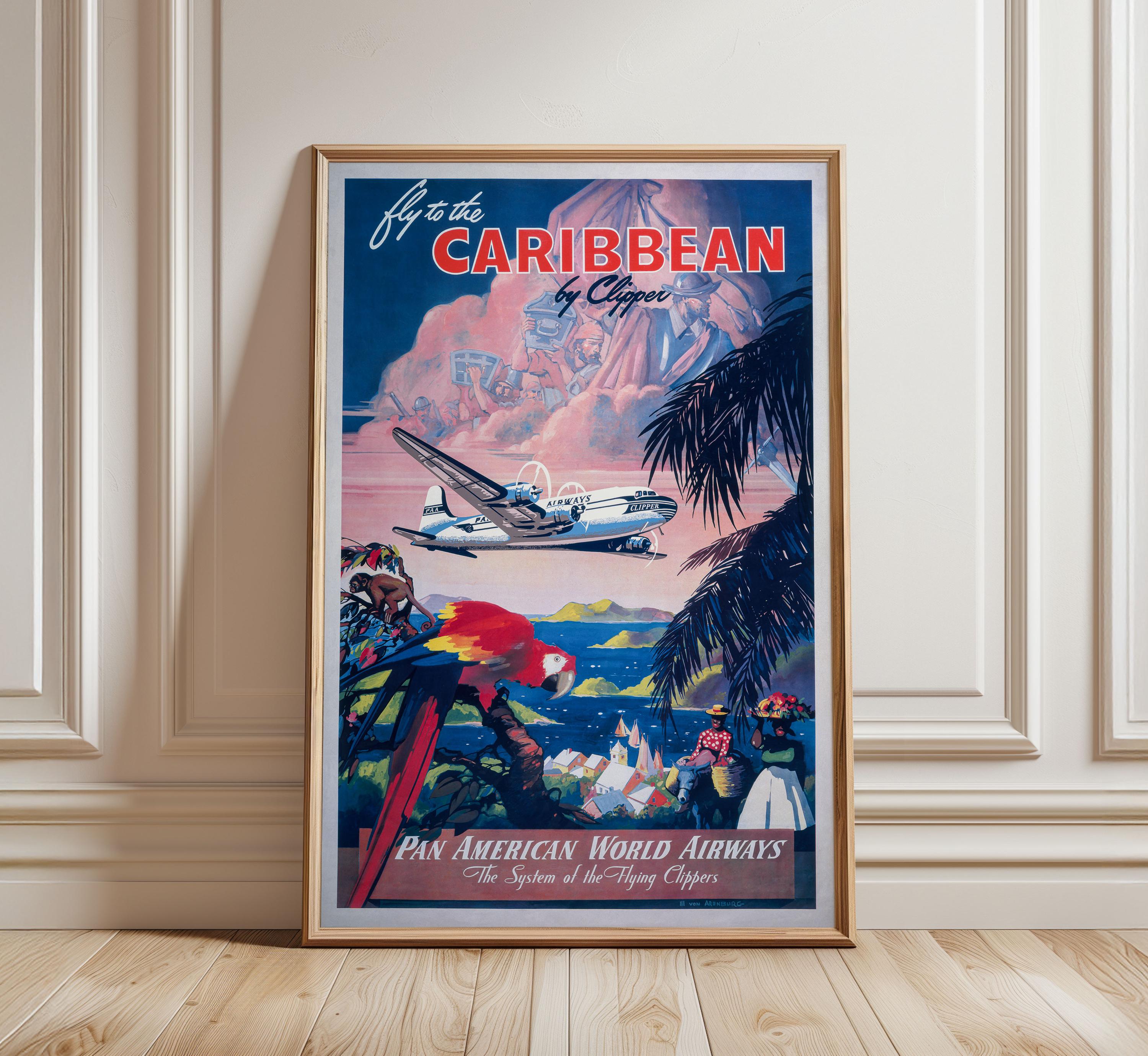 Fly to the Caribbean by Clipper Vintage Travel Poster Print: Pan