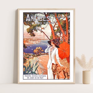 Póster de la Costa Azul / Póster vintage de Antibes, Francia / Arte de pared grande / Arte de pared de viaje a Francia / Póster de hasta 18 x 24.
