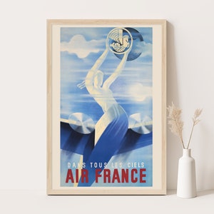 Dans Tous Les Ciels, cartel de viaje vintage de Air France, arte de pared extra grande, arte de pared de viaje de Francia, cartel de hasta 24x36.
