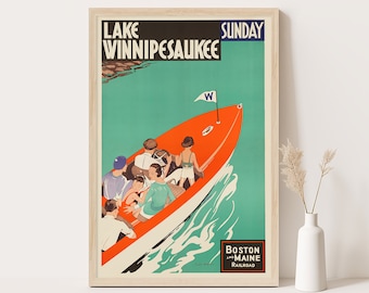 Lake Winnipesaukee Vintage Travel Poster: USA Wall Art