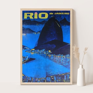Póster de viaje vintage de Río de Janeiro, Brasil / Arte de pared de viaje por Sudamérica / Impresión de 12 x 18 pulgadas.