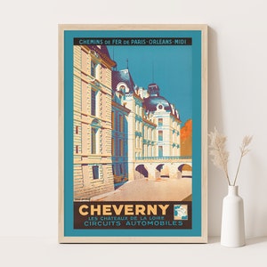 Cheverny Frankreich, Vintage Reiseplakat, extra große Wandkunst, Frankreich-Reise-Wandkunst, bis zu 24x36 Plakat.
