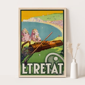 Etretat, Frankreich Vintage Reiseplakat, Extra große Wandkunst, Frankreich Reiseplakat, bis zu 24x36 Plakat.