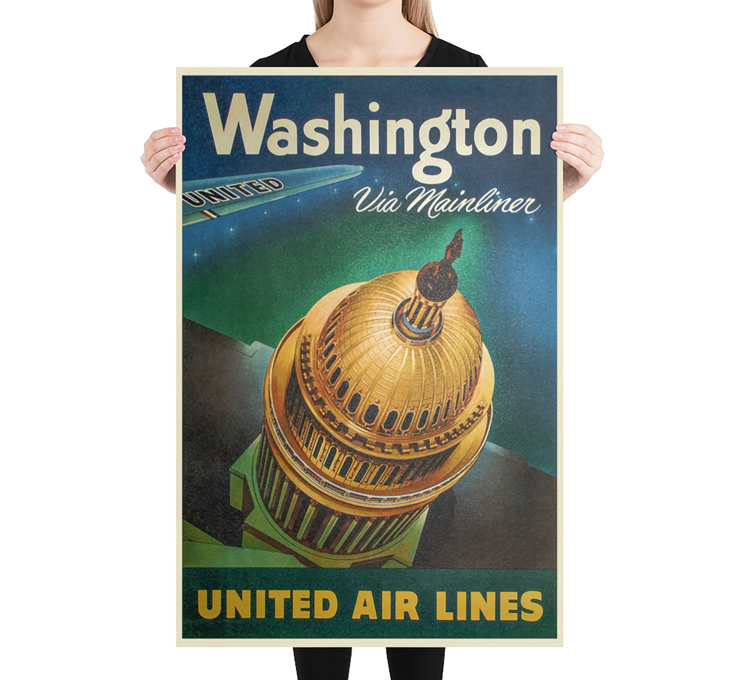Póster vintage de viaje a Washington D. C.: Arte de United Airlines  Mainliner - Etsy México, image size:2500x2300