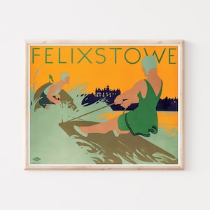 Póster de viaje vintage de Felix Stowe de Tom Purvis, arte de pared grande, arte de pared de viaje al Reino Unido, póster de hasta 16 x 20.
