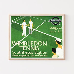 Póster de viaje vintage de tenis de Wimbledon, Inglaterra, arte de pared grande, arte de pared de viaje por el Reino Unido, póster de hasta 16 x 20.