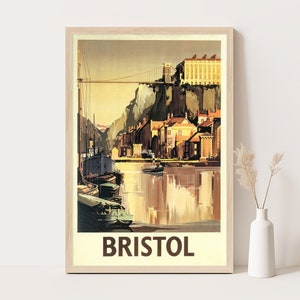 Póster de viaje vintage de Bristol, Inglaterra / Arte de pared de viaje del Reino Unido / Impresión de 12 x 18 pulgadas.