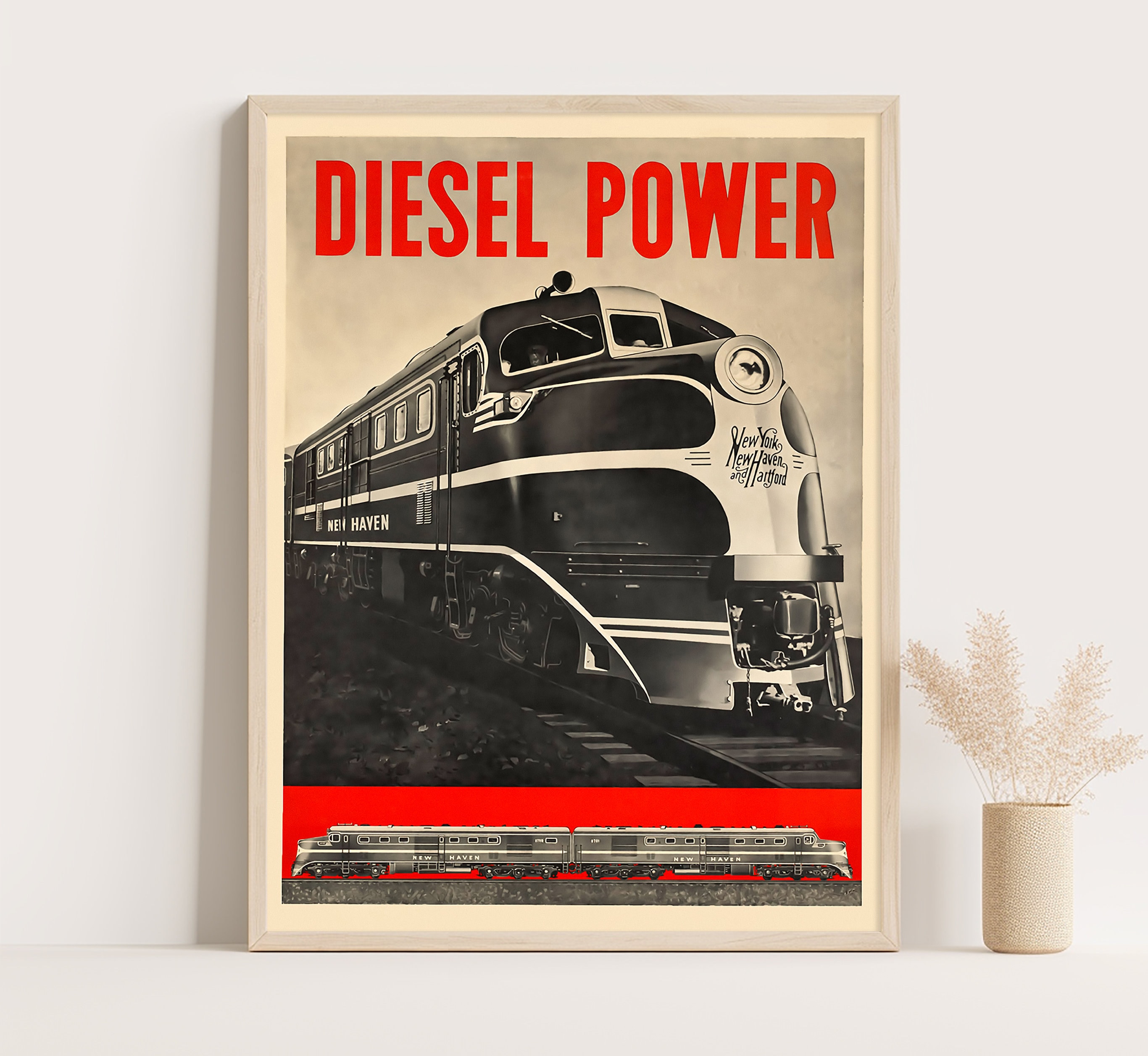 Poster Groupe motopropulseur diesel : oeuvre d'art vintage sur le chemin de fer