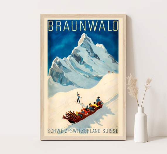 Braunwald Switzerland Vintage Poster, Extra Large Wall Art, Swiss Travel Wall  Art, up to 24x36 Poster. - Etsy