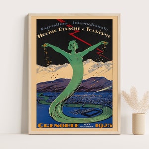Póster de viaje vintage de Grenoble, Francia, arte de pared grande, arte de pared de viaje a Francia, póster de hasta 18 x 24.