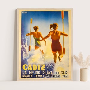 Cadiz Spain Vintage Travel Poster: Beach Scene Wall Art