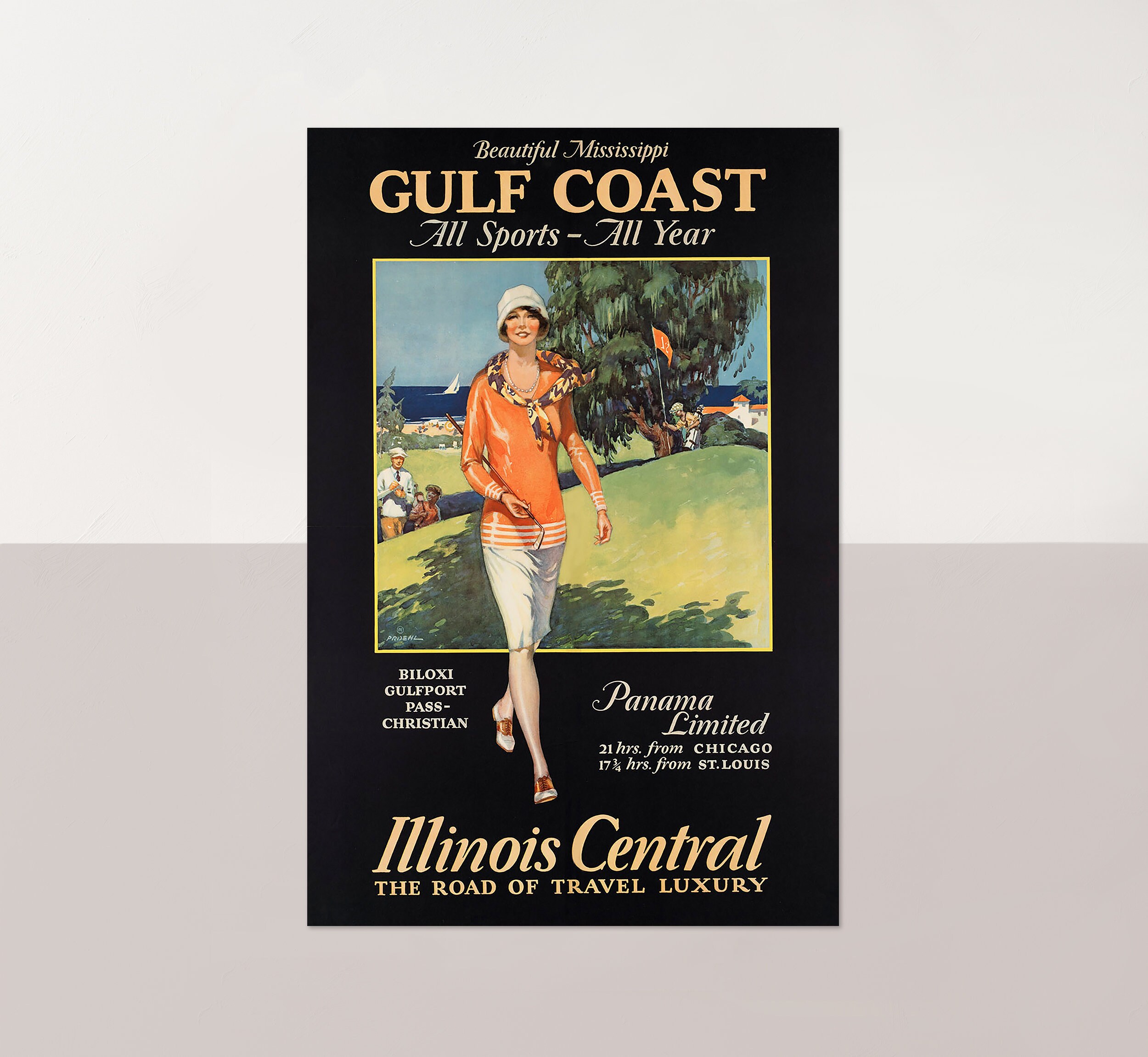 Beautiful Mississippi Gulf Coast Illinois Vintage Travel Art Poster Print 