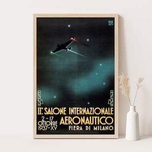 Milan Air Show Poster by Manlio Marius, 1937 Aviation Print, Art Deco, Vintage Airplane, Futurist Wall Art