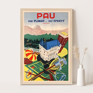 Pau France Vintage Travel Poster: French Pyrenees Wall Art