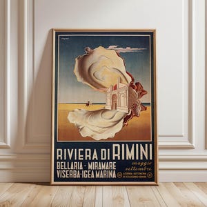 Affiche Rimini par Arnaldo Borgwardt, 1927, impression Riviera, art surréaliste, Tempio Malatestiano, Italie vintage