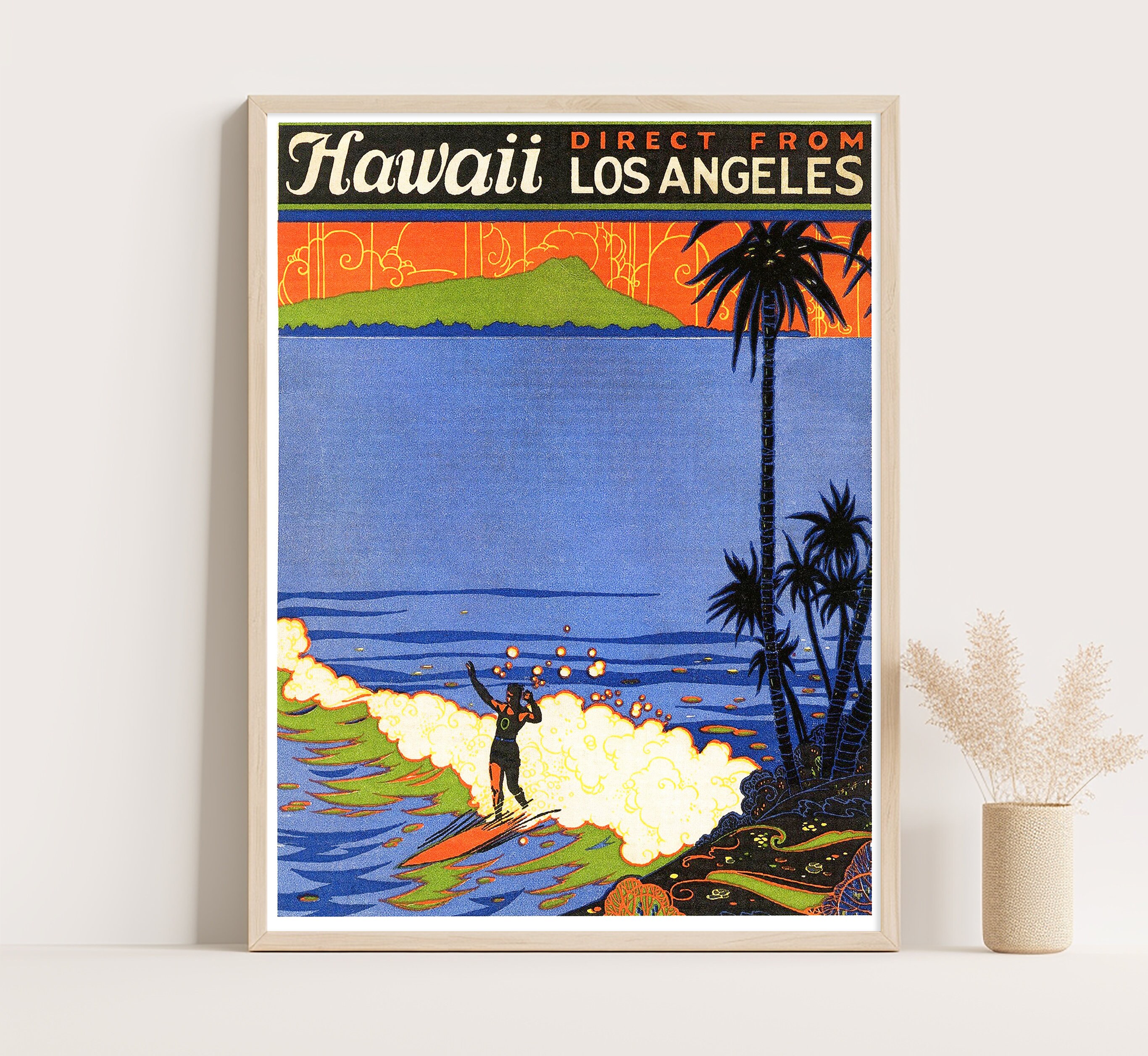 Hawaii Vintage Travel Poster: Surfer Art Print - Etsy
